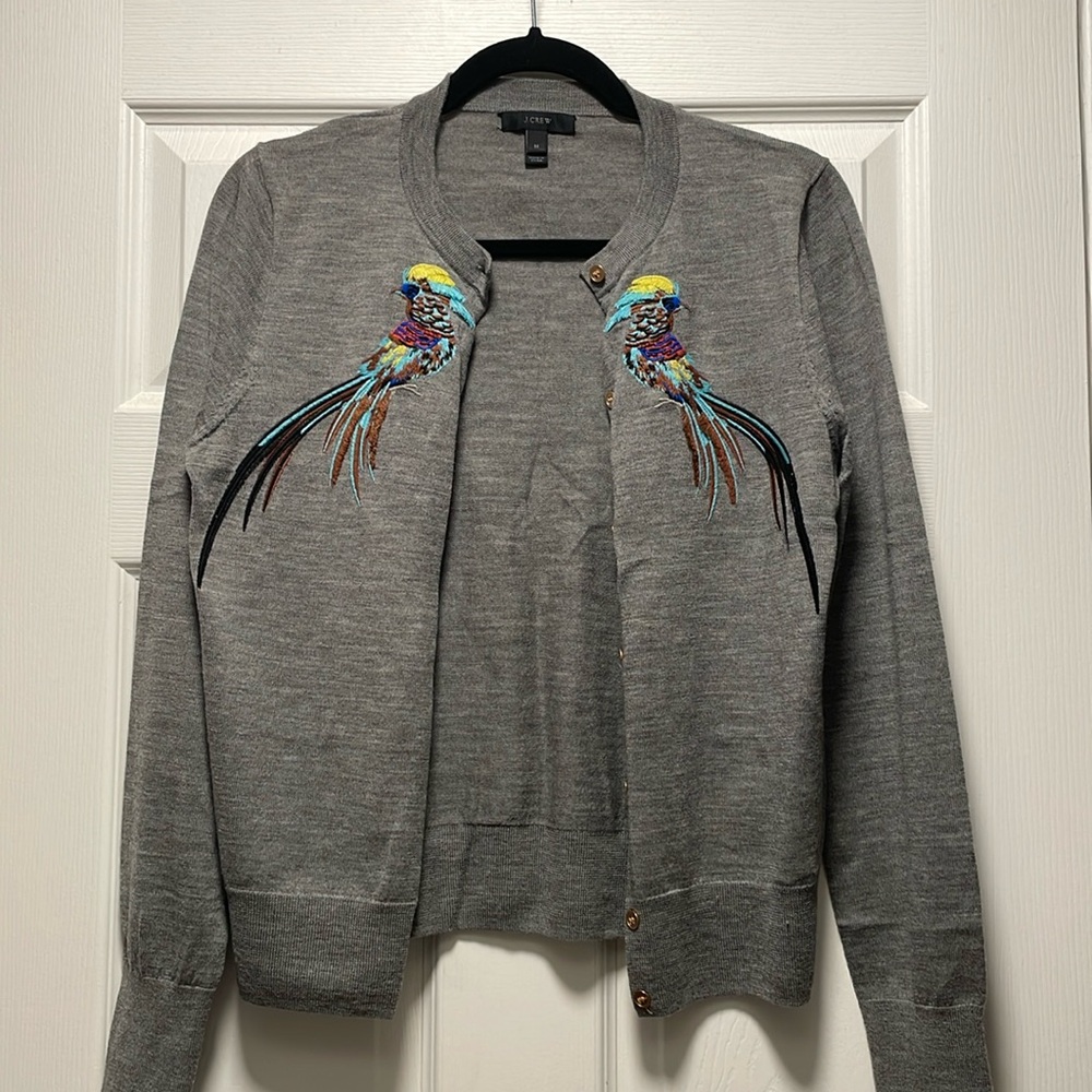 J. Crew merino wool embroidered bird cardigan